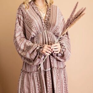 Mauve Boho Ruffle Dress